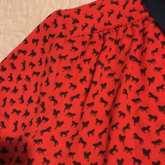Free People XS blouse top navy horses on red long sl. EX - Picture 4 of 8